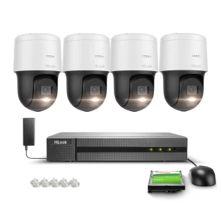 Övervakningskit 4x Roterande kamera PTZ-N4MP, 4Mpx, PoE, H.265+ Hilook Hikvision
