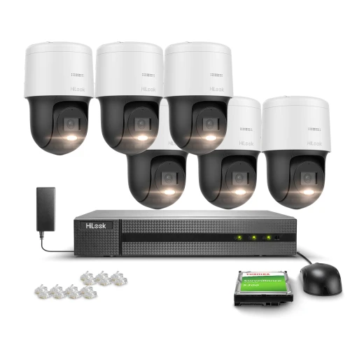 Övervakningspaket 6x Roterande kamera PTZ-N4MP, 4Mpx, PoE, H.265+ Hilook Hikvision