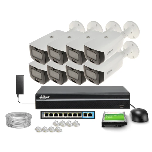 IP-övervakningsset DAHUA WizSense TiOC 8x kamera IPC-HFW3849T1-AS-PV-0280B-S3, inspelningsenhet NVR2108-S3