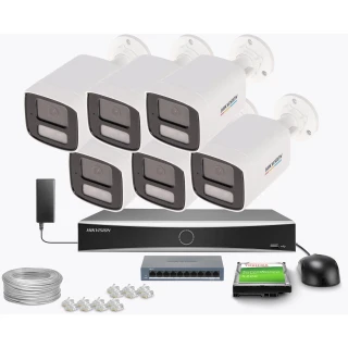 Zestaw do monitoringu Hikvision 6x DS-2CD1047G3H-LIUF/SL, aktywne odstraszanie, 2.8mm, 4Mpx, IR+LED 30m, WDR 120dB