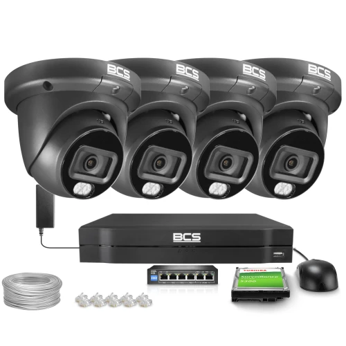 Zestaw do monitoringu IP 4x BCS-L-EIP28FCR3L3-Ai1-G, 8Mpx, NightColor, WhiteLight 30m, WDR120dB