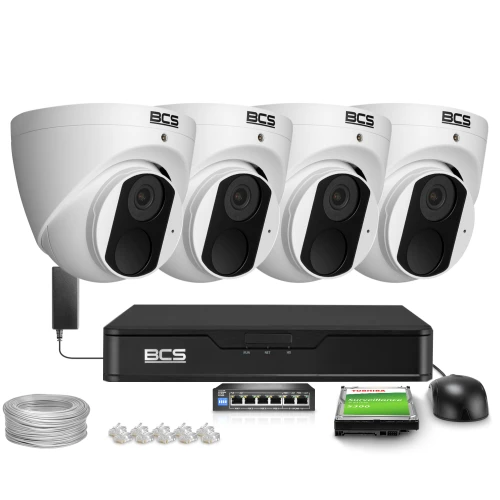 Zestaw do monitoringu IP 4x BCS-P-EIP14FSR3-AI 4Mpx, SkyLight, IR 30m, WDR120dB, Sztuczna inteligencja