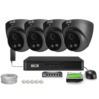 IP-övervakningskit 4x BCS-P-EIP28FSR3L2-AI2-G 8Mpx, WDR 120dB, Människo- och fordonsdetektion, IR30m