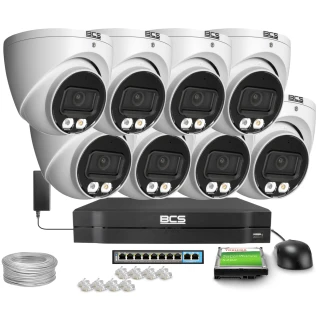Zestaw do monitoringu IP 8x BCS-L-EIP112FCR3L3-Ai1 12Mpx, NightColor Whitelight 30m, WDR120dB, Sztuczna inteligencja (OPIS NIE SKOŃCZONY)