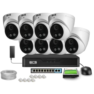 IP-övervakningspaket 8x BCS-P-EIP28FSR3L2-AI2 8Mpx, WDR 120dB, Människo- och fordonsdetektion, IR30m