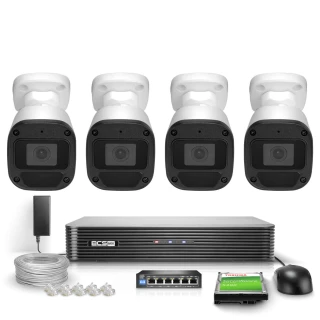 Övervakningspaket för företagshem 4x BCS-B-TIP12FR3(2.0) Full HD IR 30m Mikrofon PoE Hårddisk 1TB