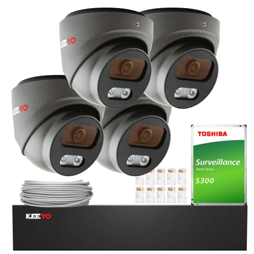 Övervakningssats KEEYO 4x LV-V-IP8M25DF-DL-G 8Mpx, hybridbelysning IR/LED