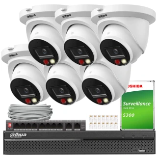 Dahua IP-kit 6x IPC-HDW2649TM-S-IL-0280B, AI, Smart Dual Light, Färg Full