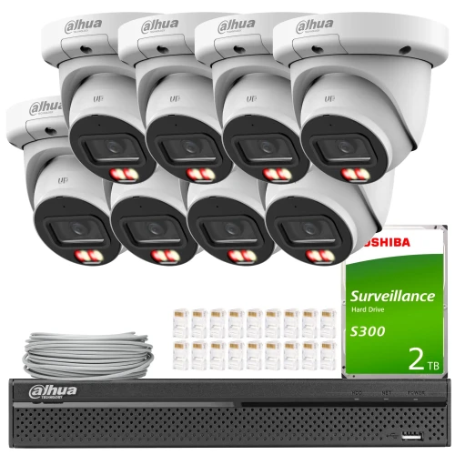 Dahua IP-kit 8x IPC-HDW3649QM-S-IL-0280B, AI, Smart Dual Light, Färg Full, AcuPick, SMD 4,0