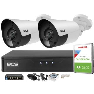 Övervakningspaket 2 kameror 5MPx BCS-P-TIP15FSR5 IR 30m, Inspelare, hårddisk, PoE-switch