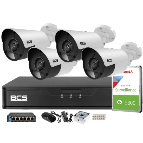 Övervakningspaket 4 kameror 5MPx BCS-P-TIP15FSR5 IR 30m, Inspelare, hårddisk, PoE-switch