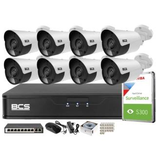 Övervakningsset 8 kameror 5MPx BCS-P-TIP15FSR5 IR 30m, Inspelare, hårddisk, PoE-switch