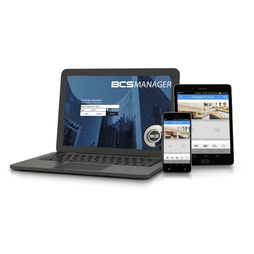 Na zdjęciu znajduje się ZM12432 Zestaw monitoringu BCS AI, który obejmuje rejestrator IP oraz sześć kamer 5MP BCS-TIP5501IR-Ai wraz z akcesoriami. Komponenty zestawu są starannie ułożone, prezentując pełen zakres oferowanego sprzętu.